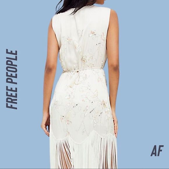 FREE PEOPLE MODERN MUSE FLAPPER GYPSY FRINGE DRESS IVORY NWT SMALL - Picture 5 of 11